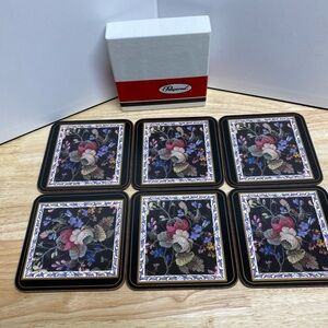 Set of 6 Pimpernel Coasters England 4” Square Kilburn Floral Cork Backed
